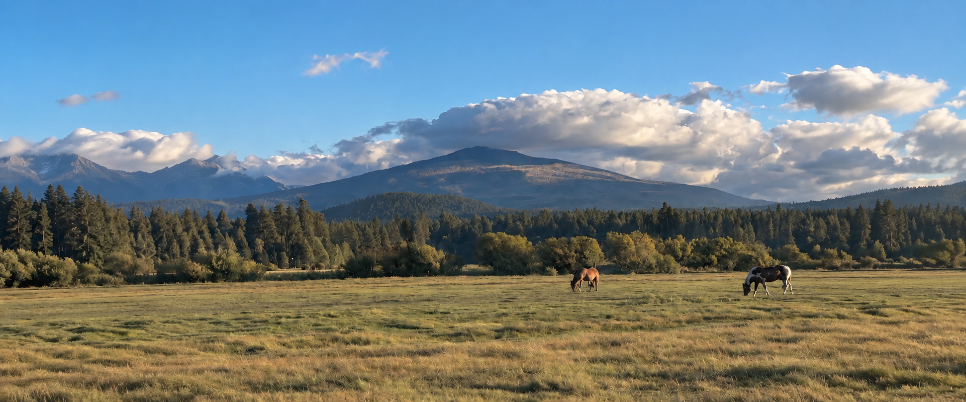 Horses grazing below the mountains at Black Butte Ranch