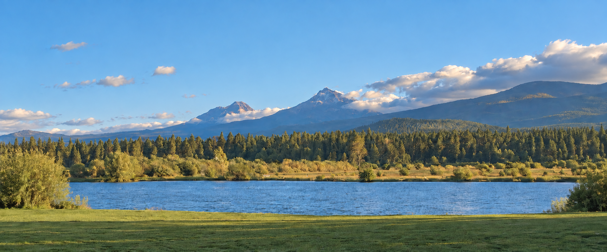 Mountain and lake panorama at Black Butte Ranch