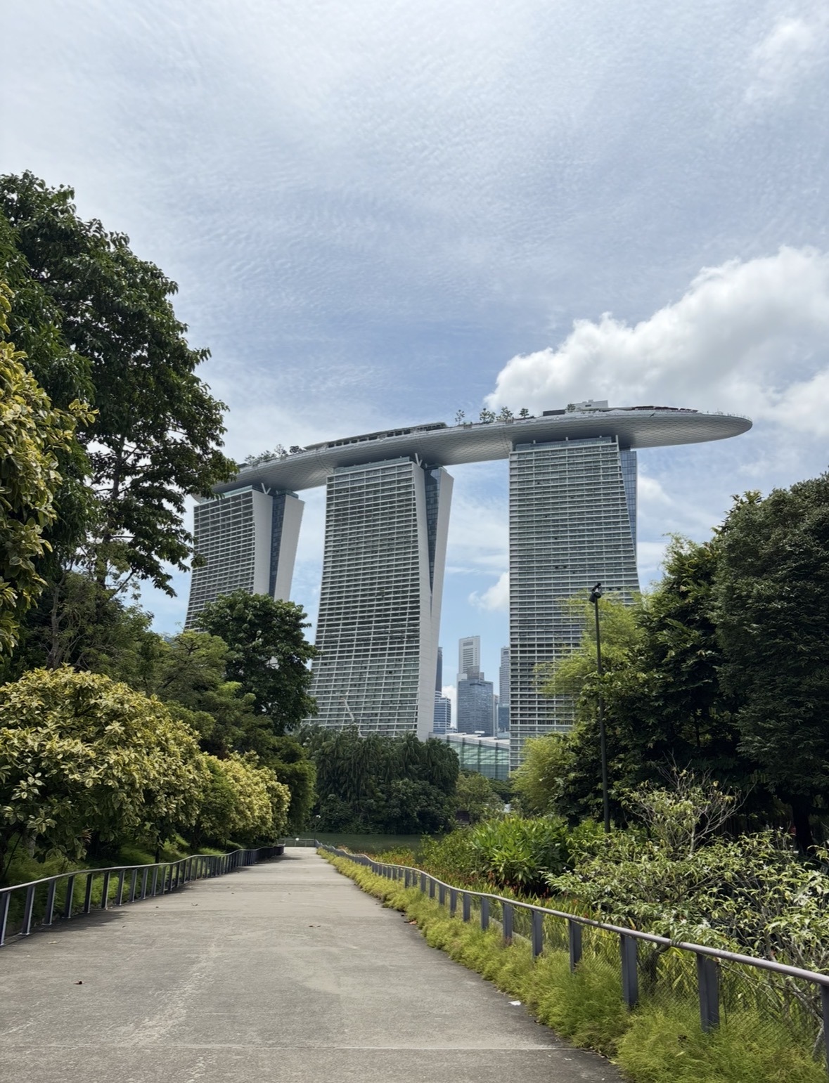 Marina Bay Sands framed by tropical greenery