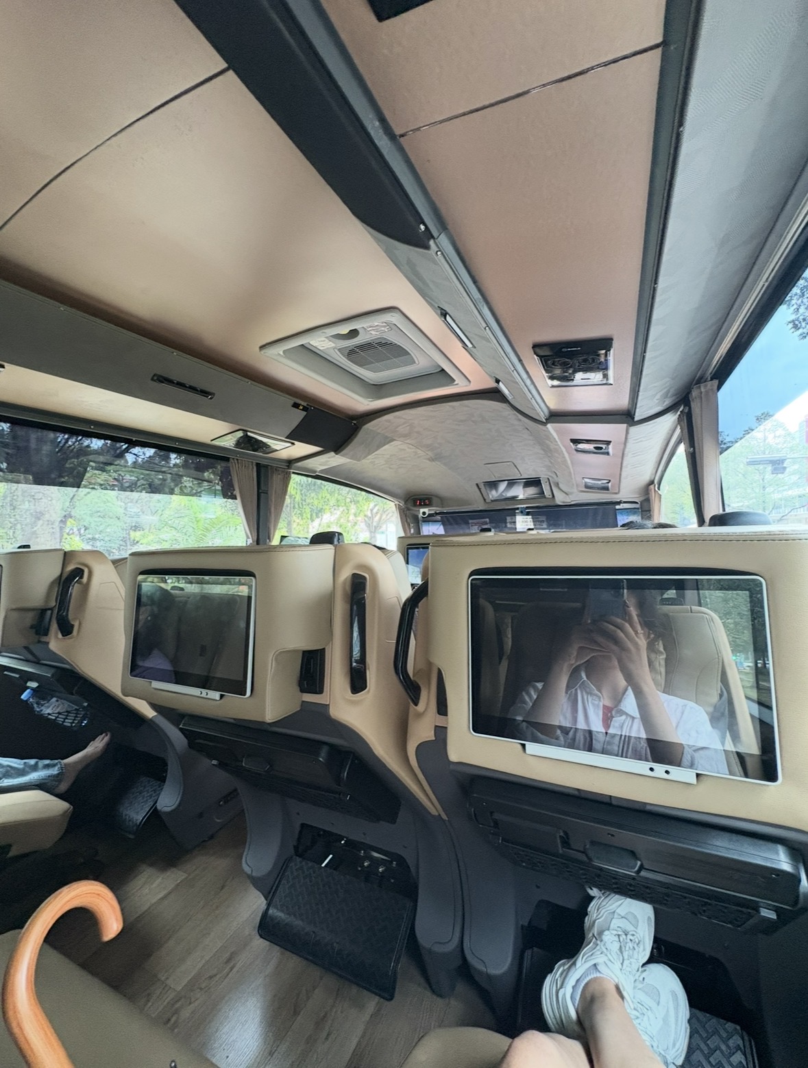 Reclining seats and screens on the bus to Kuala Lumpur